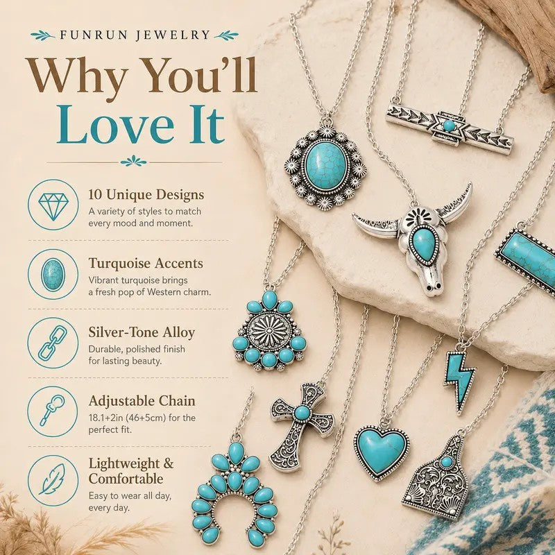 10PC Boho Western Necklace Set