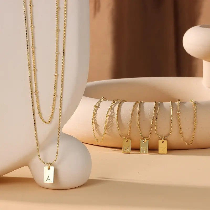 18k Dainty Initial Layered Necklace