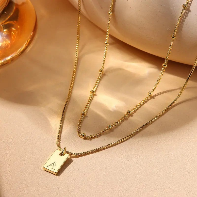 18k Dainty Initial Layered Necklace