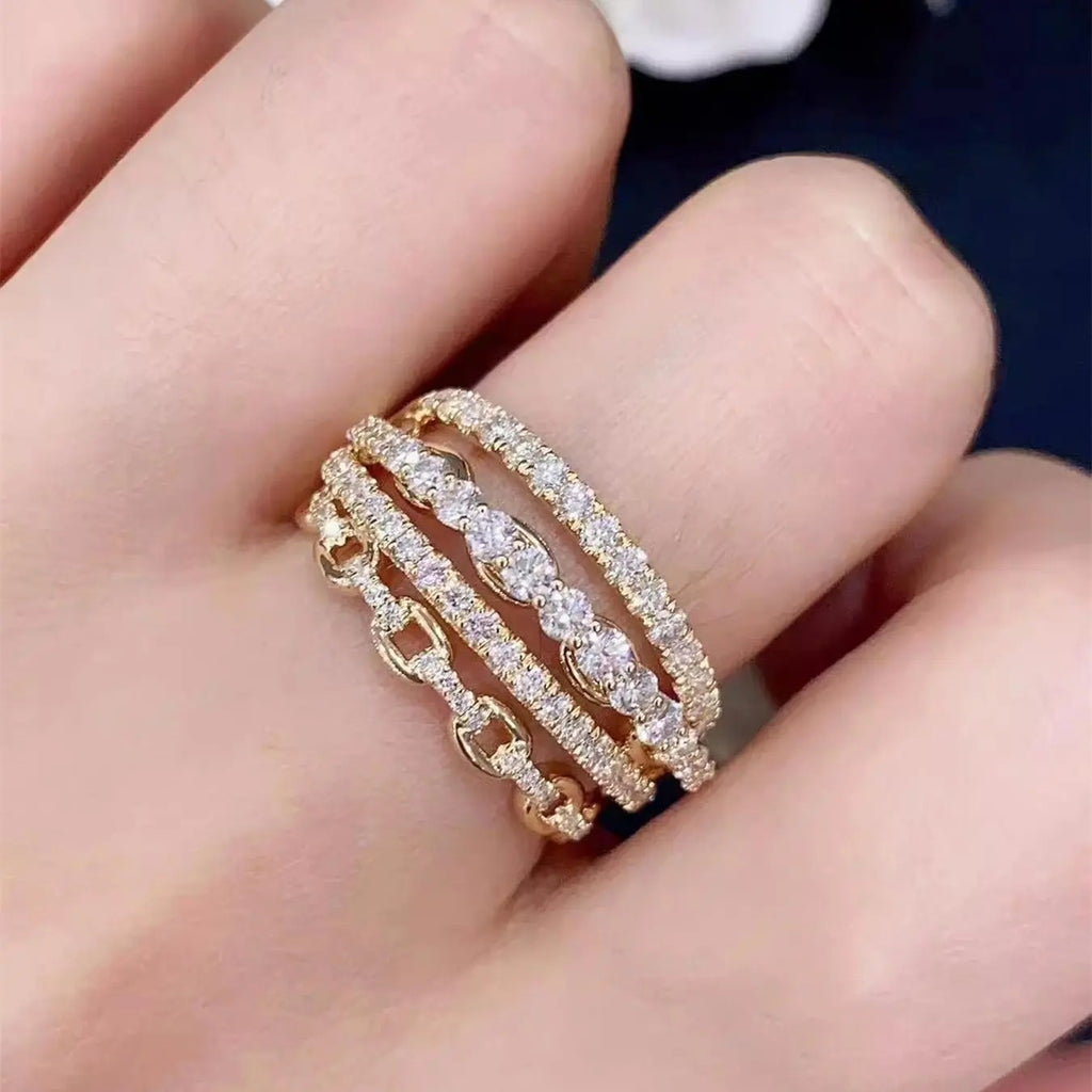18k Elegant Crystal Stack Ring