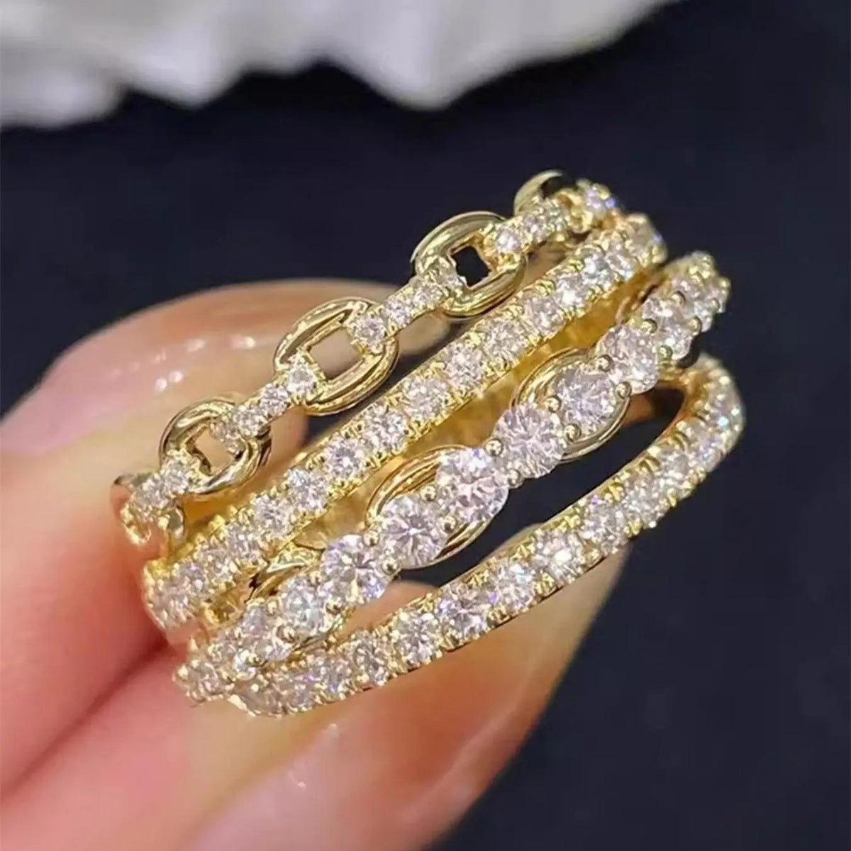18k Elegant Crystal Stack Ring