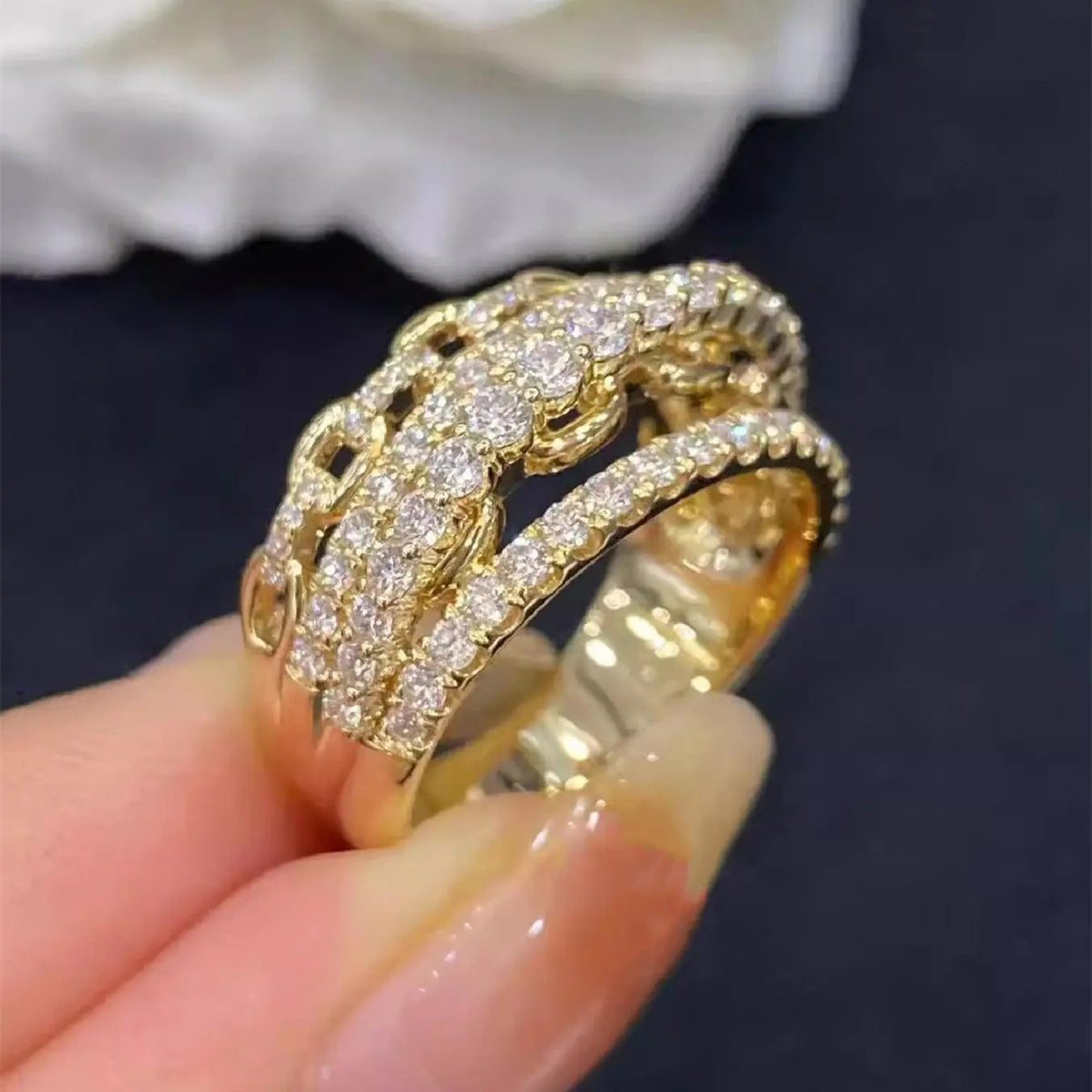 18k Elegant Crystal Stack Ring