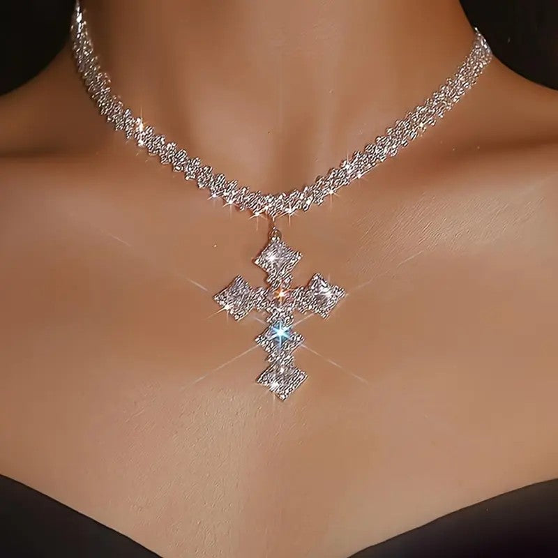 Elegant Rhinestone Cross Necklace