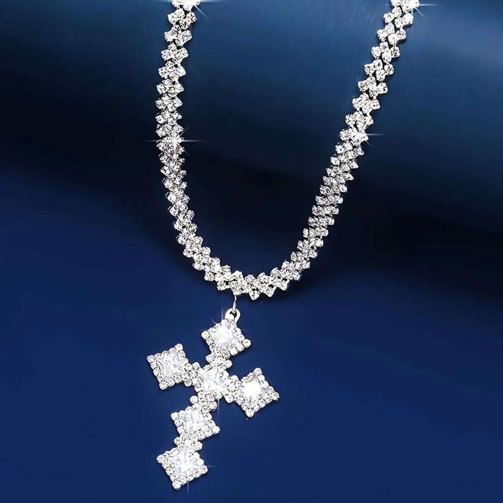 Elegant Rhinestone Cross Necklace