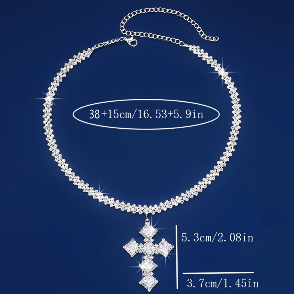 Elegant Rhinestone Cross Necklace