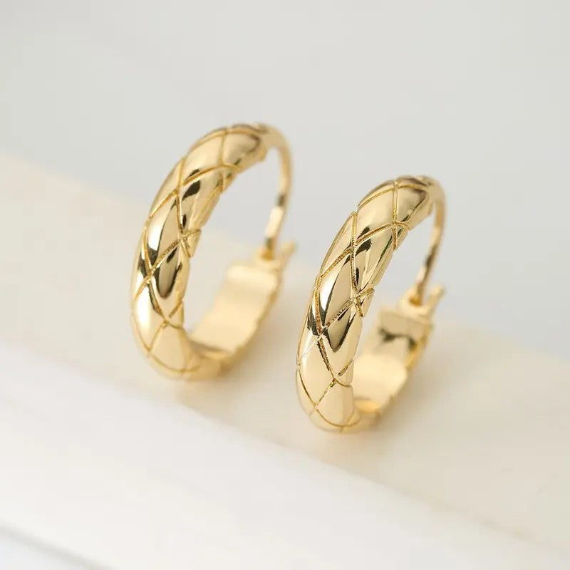18k Geometric Plaid Hoop Earrings