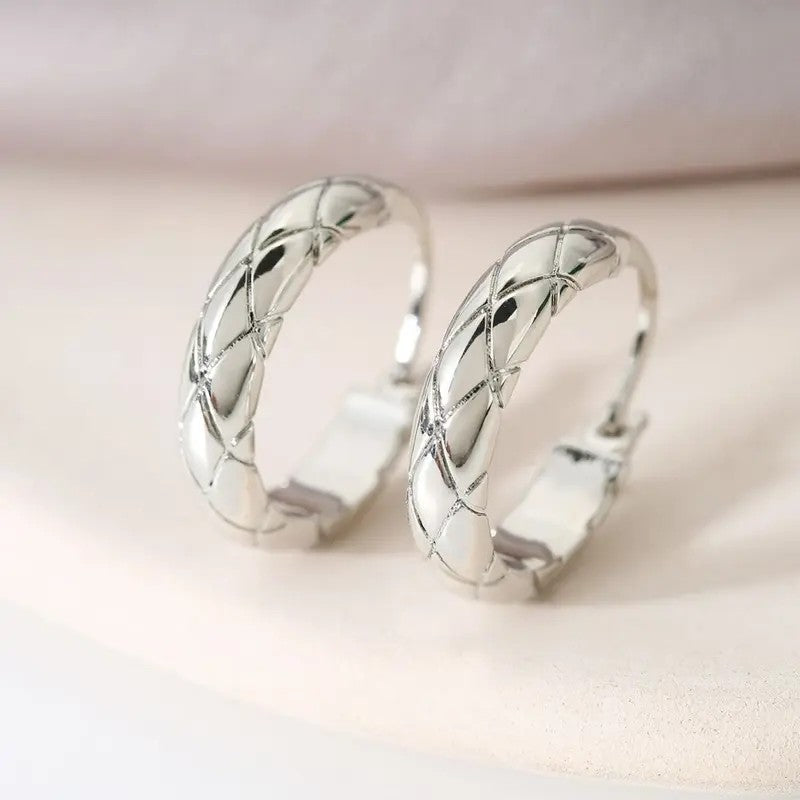 18k Geometric Plaid Hoop Earrings