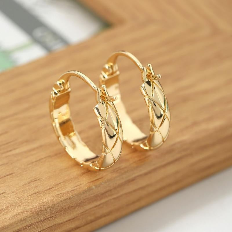 18k Geometric Plaid Hoop Earrings