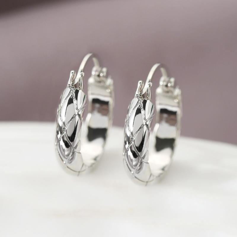 18k Geometric Plaid Hoop Earrings