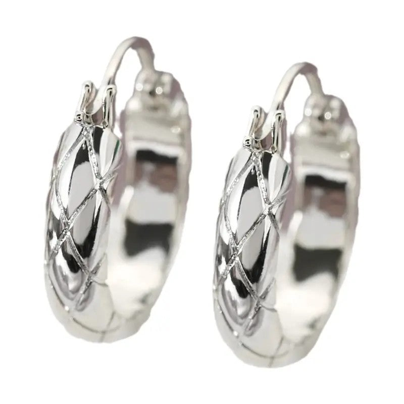 18k Geometric Plaid Hoop Earrings