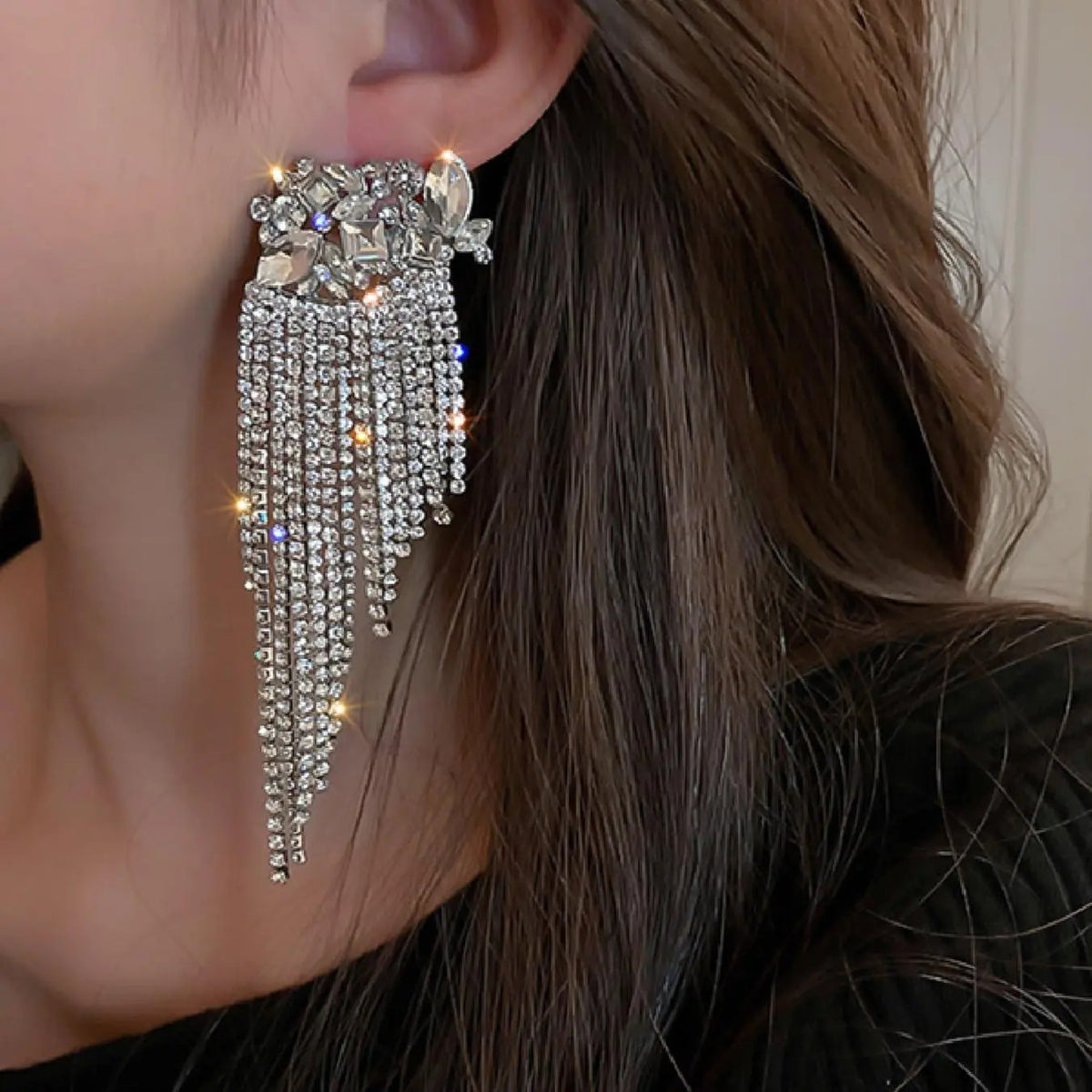 Elegant Rhinestone Tassel Earrings