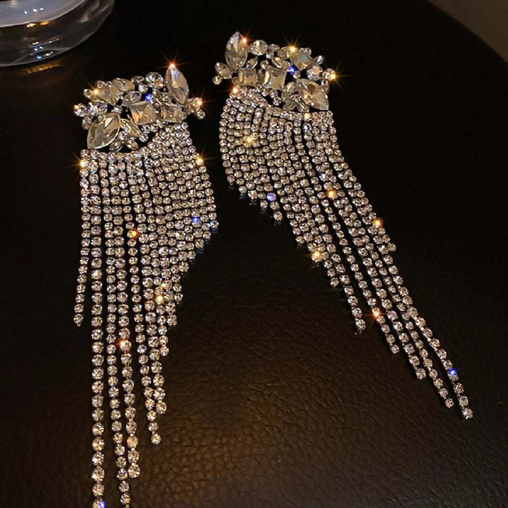 Elegant Rhinestone Tassel Earrings