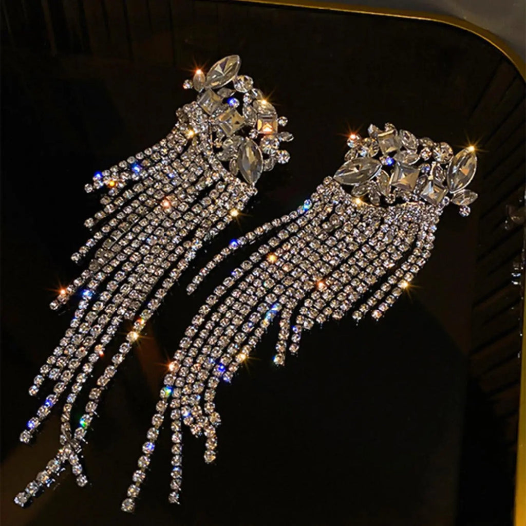 Elegant Rhinestone Tassel Earrings