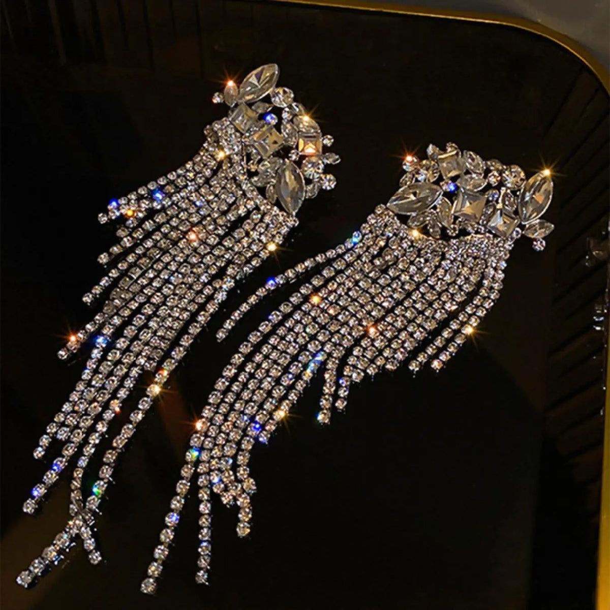 Elegant Rhinestone Tassel Earrings