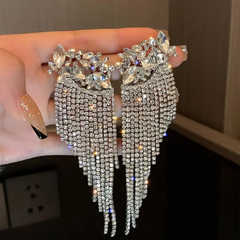 Elegant Rhinestone Tassel Earrings