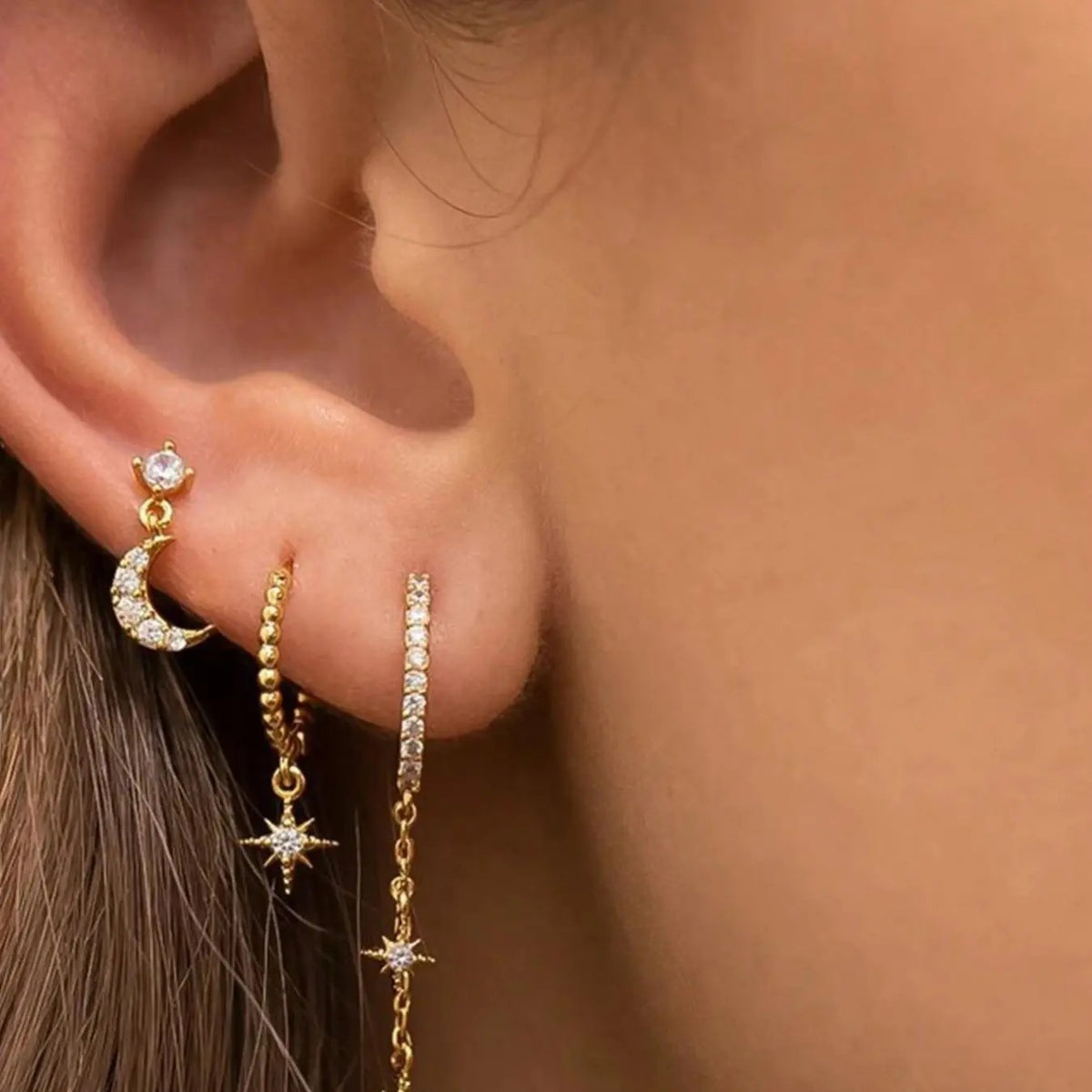 3PC Dainty Moon Star Earrings