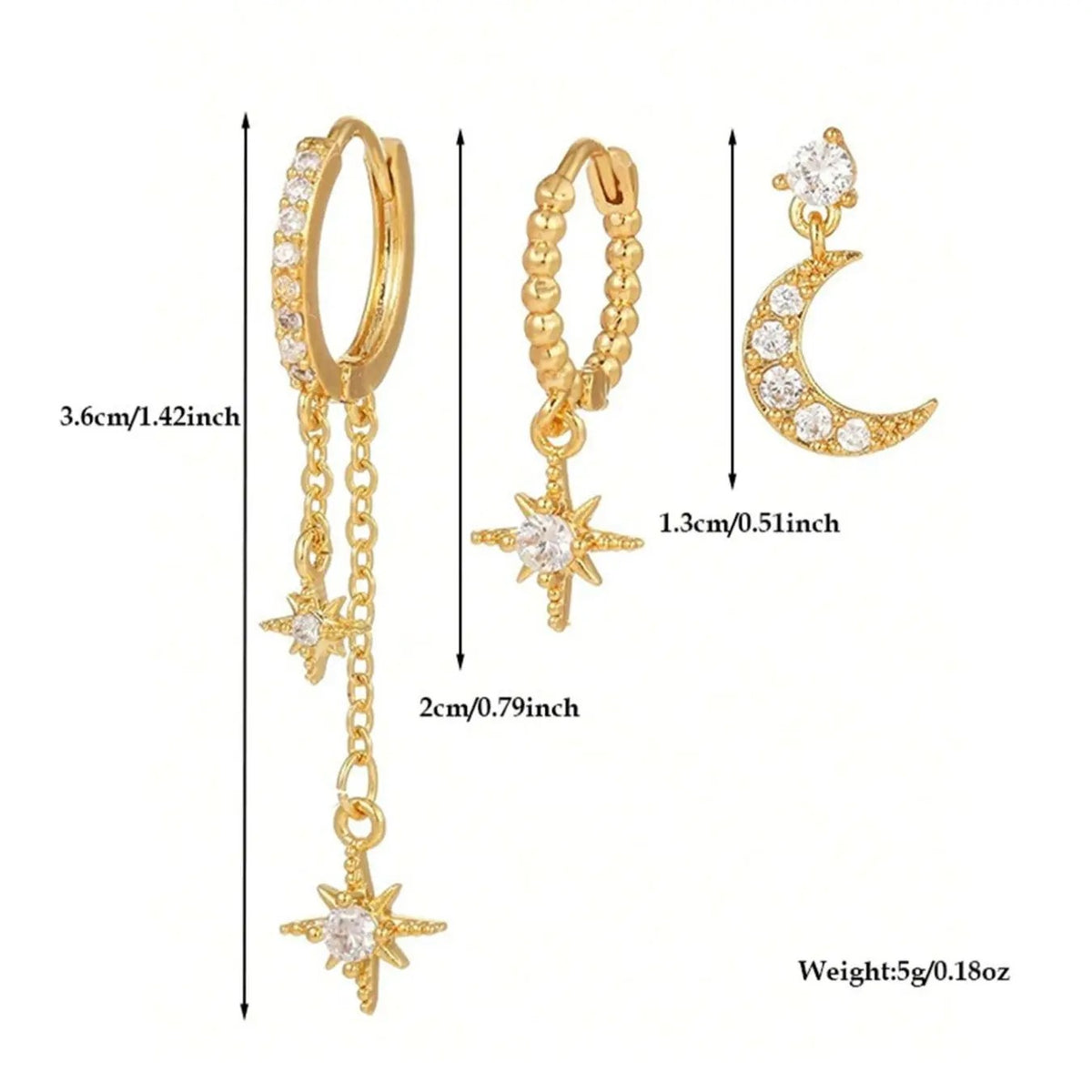 3PC Dainty Moon Star Earrings