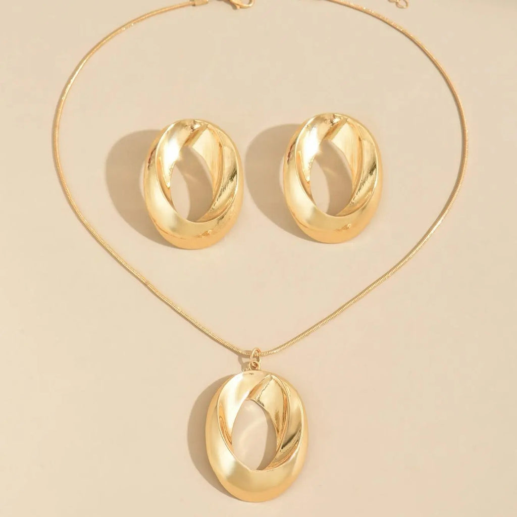 18k Geometric Oval Necklace Set