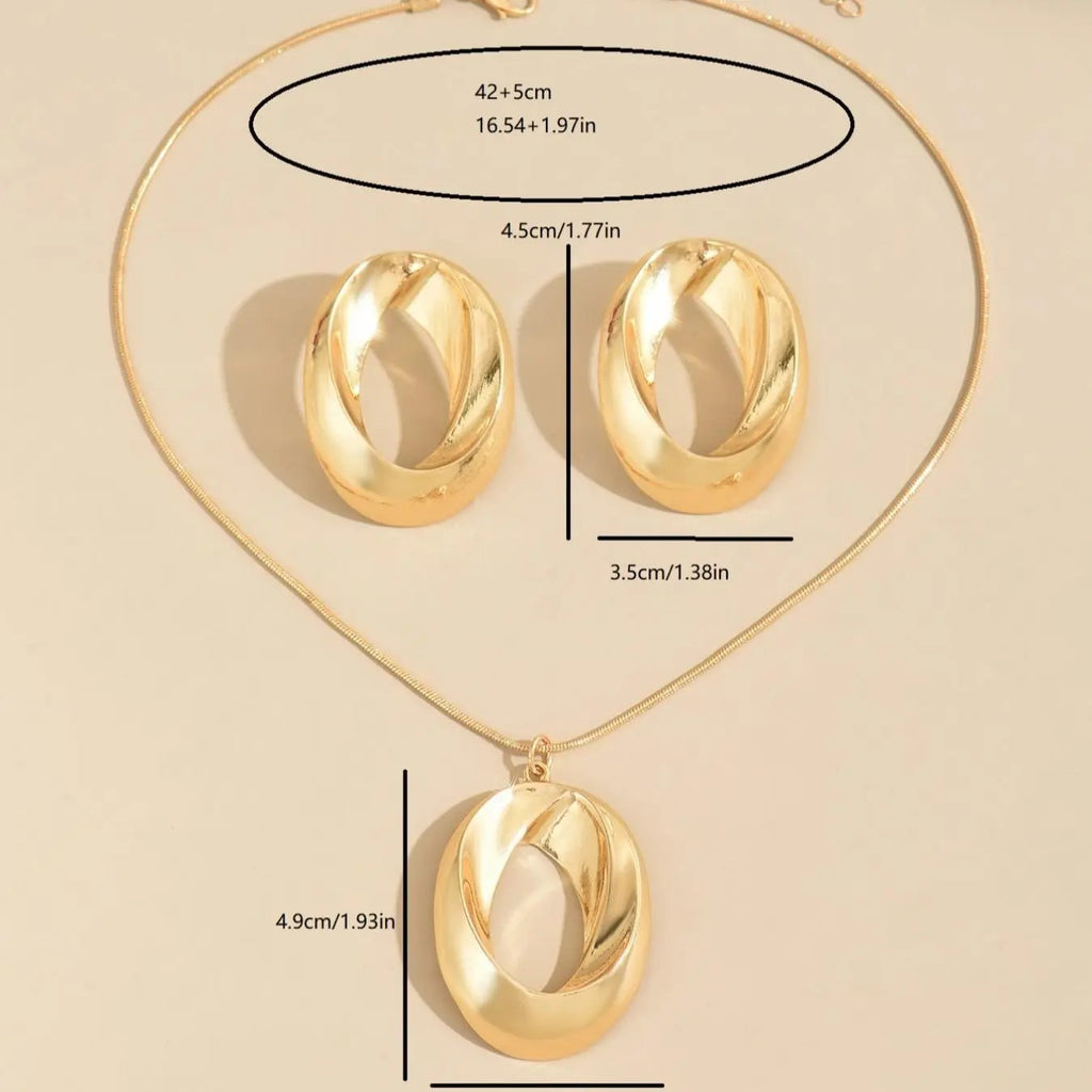 18k Geometric Oval Necklace Set