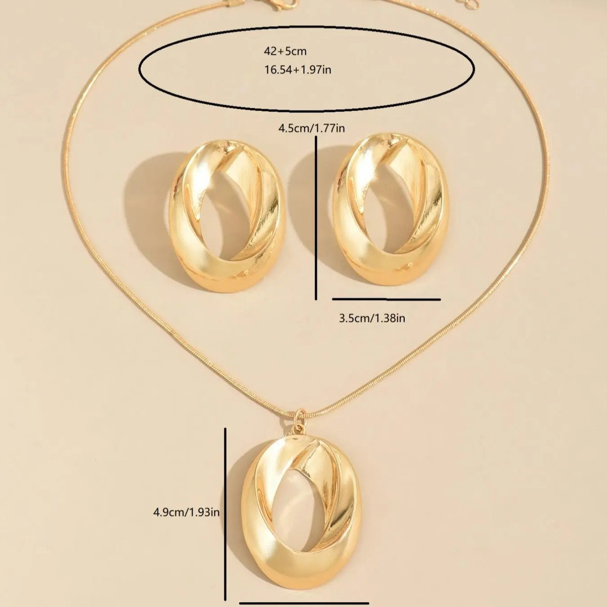18k Geometric Oval Necklace Set