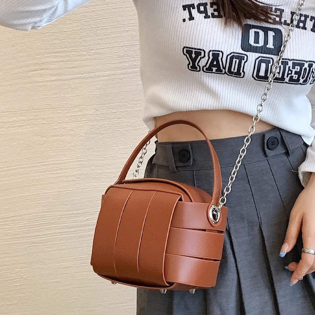 Geometric Contrast Bucket Bag