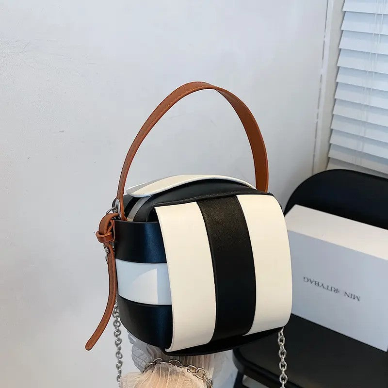 Geometric Contrast Bucket Bag
