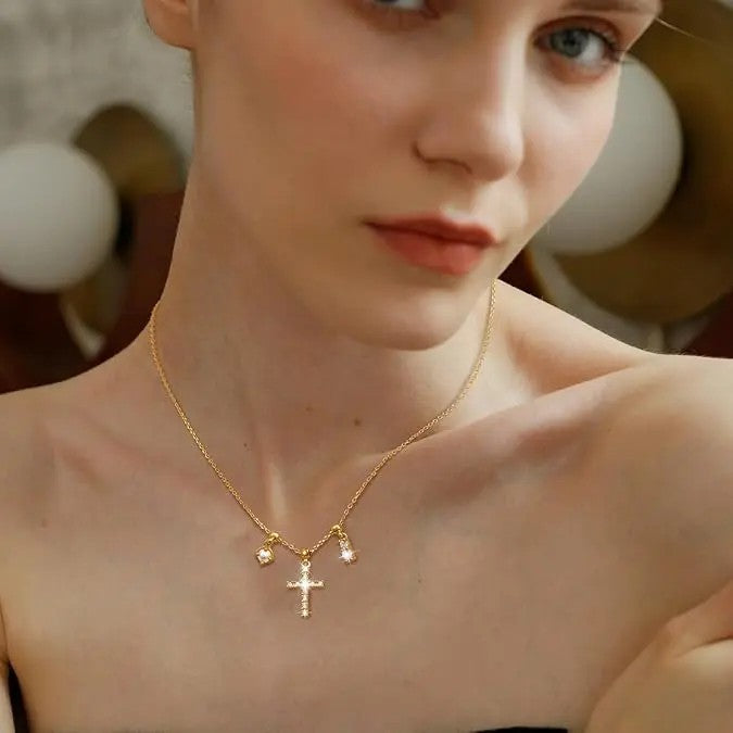 18k Pearl Cross Necklace No. 2