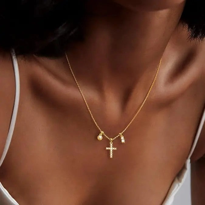 18k Pearl Cross Necklace No. 2