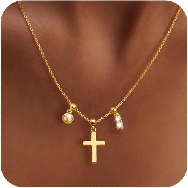 18k Pearl Cross Necklace No. 2