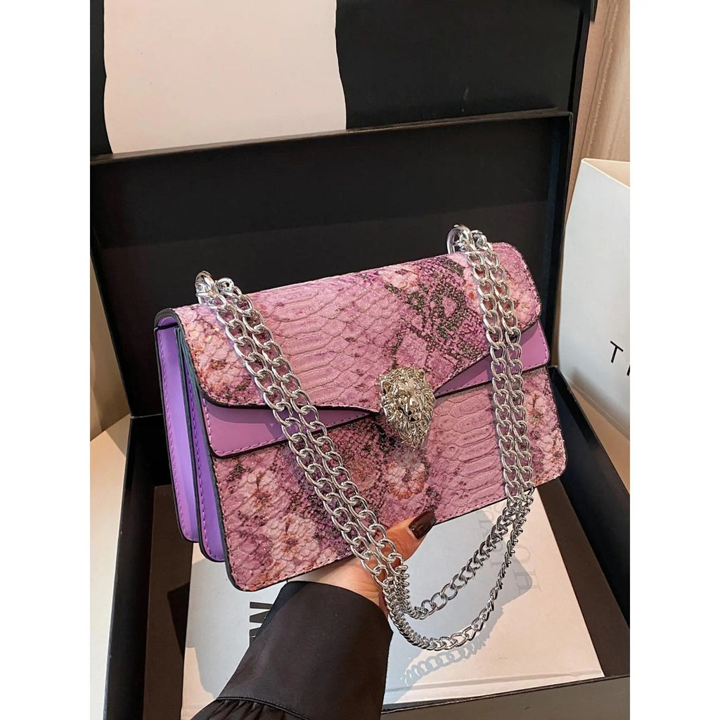 Elegant Snake Print Chain Bag