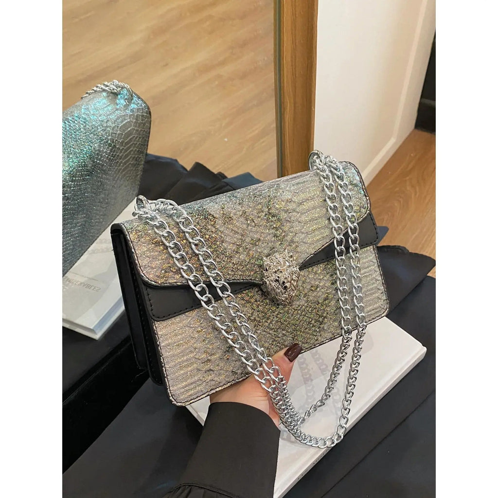 Elegant Snake Print Chain Bag