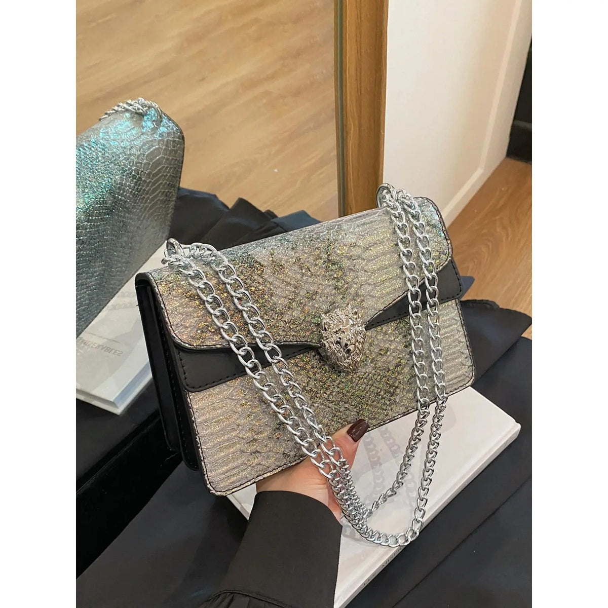Elegant Snake Print Chain Bag