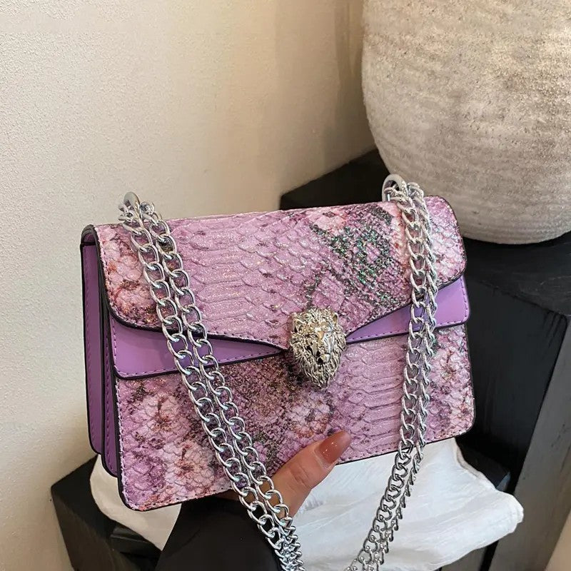 Elegant Snake Print Chain Bag
