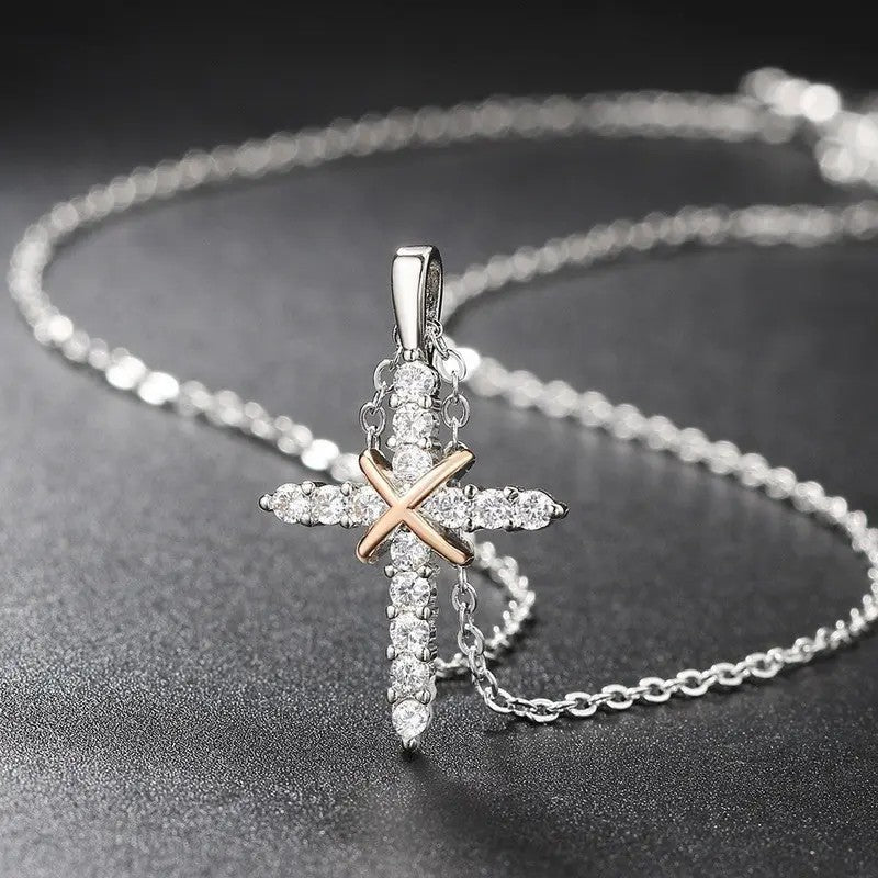 18k Dainty Pave Cross Necklace
