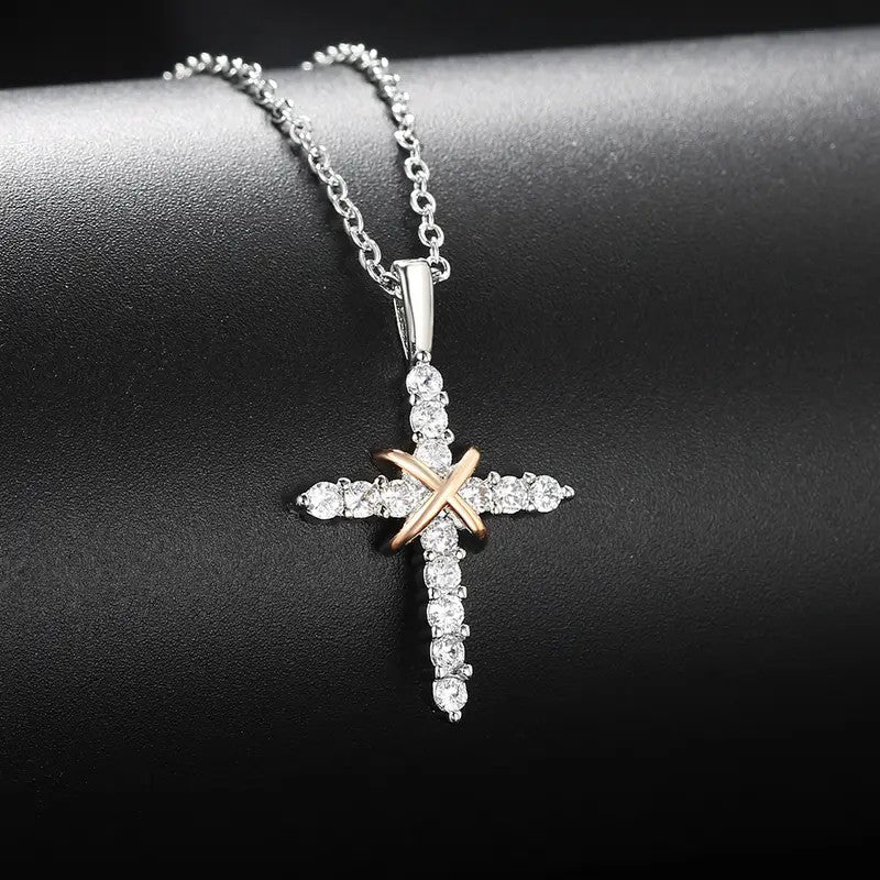 18k Dainty Pave Cross Necklace