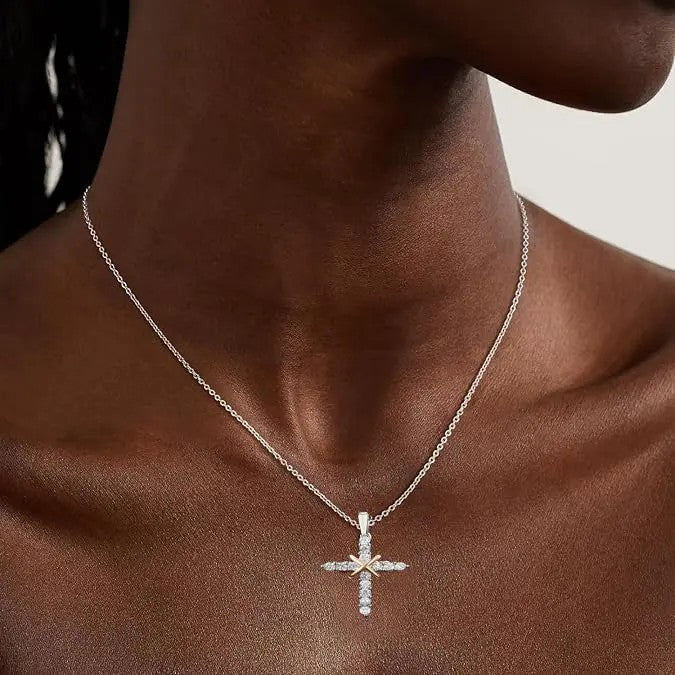 18k Dainty Pave Cross Necklace
