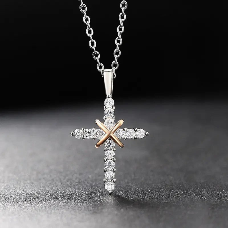 18k Dainty Pave Cross Necklace