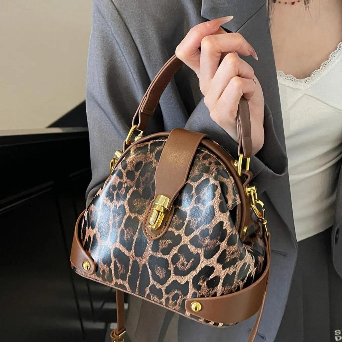 Leopard Dome Handbag