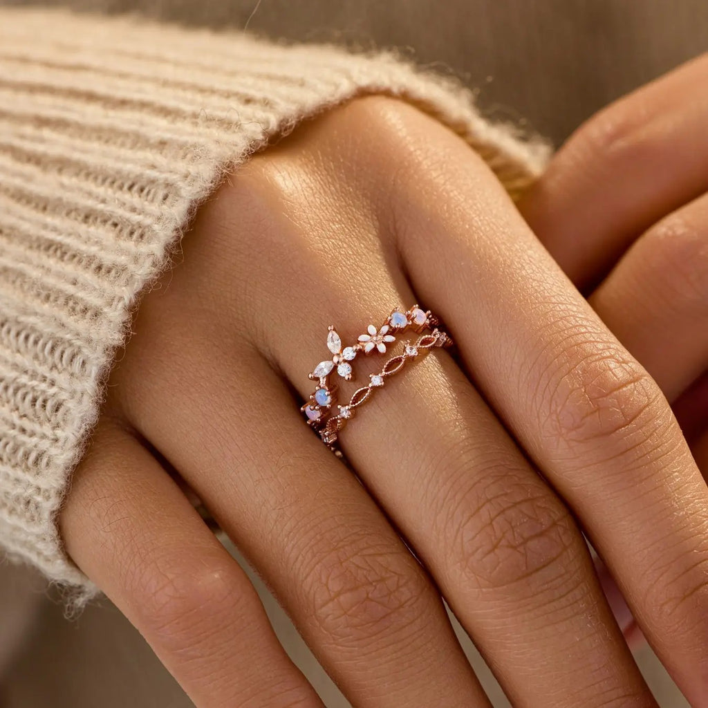 Dainty Floral Butterfly Ring