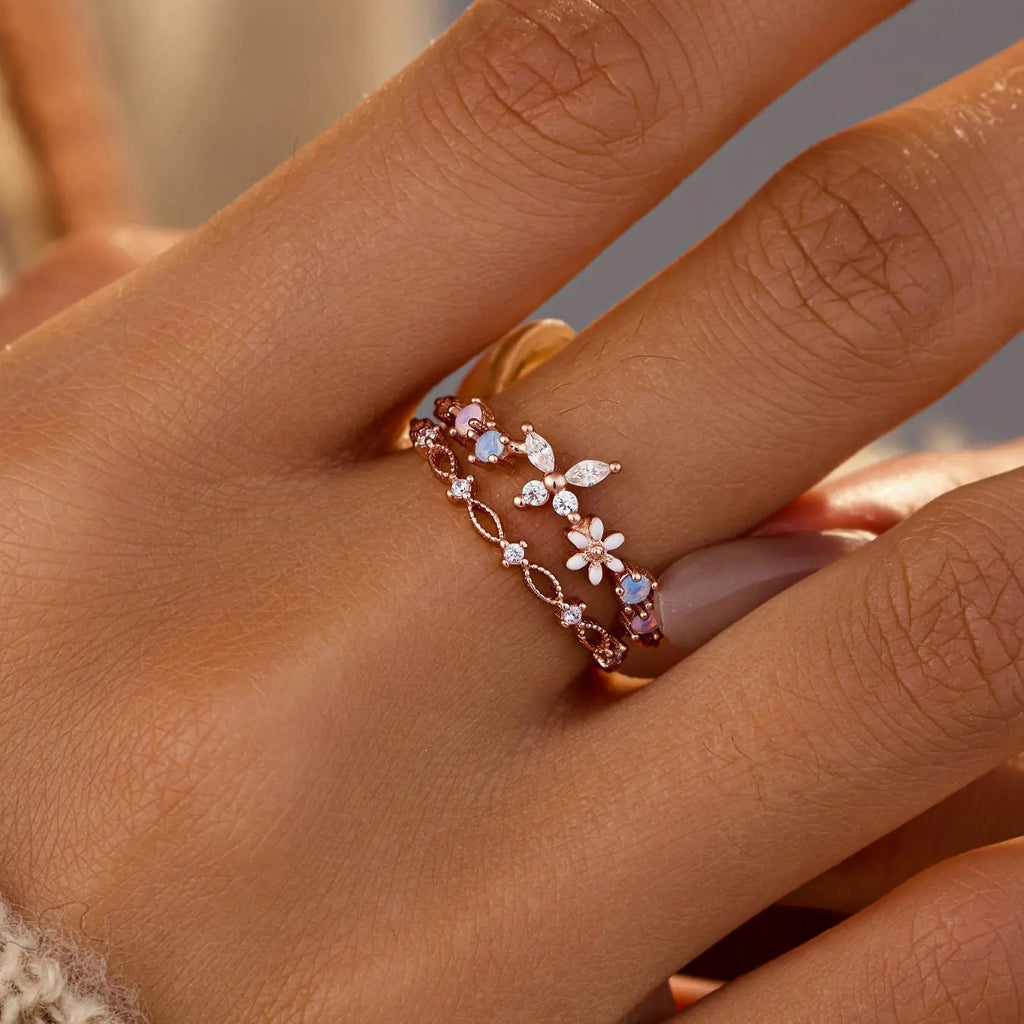 Dainty Floral Butterfly Ring