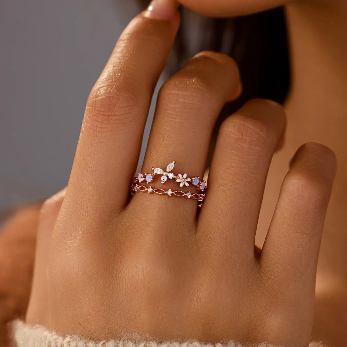 Dainty Floral Butterfly Ring