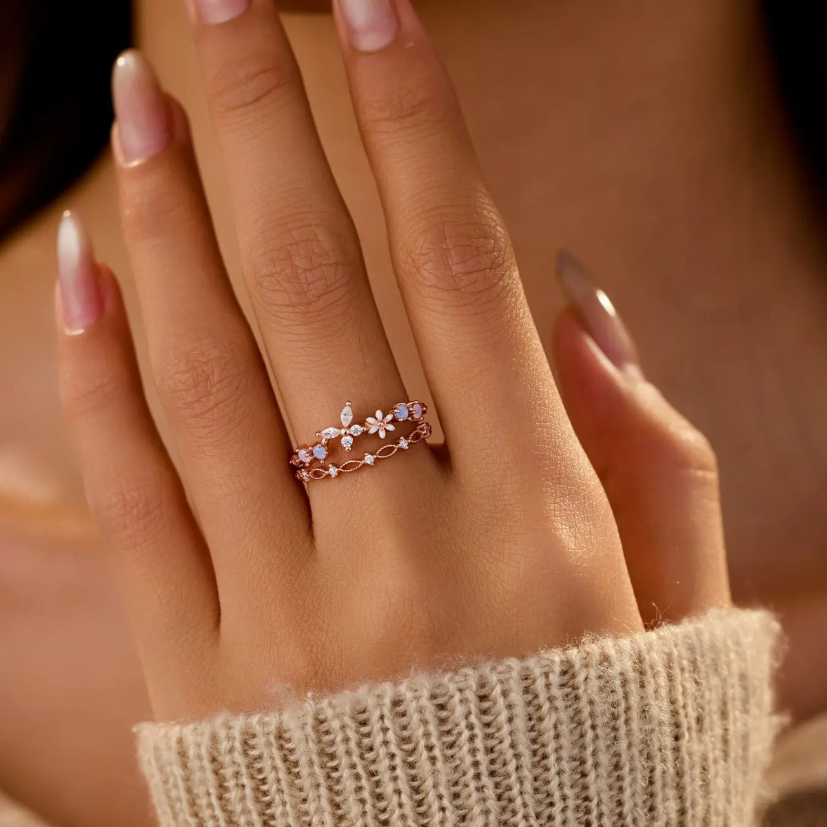 Dainty Floral Butterfly Ring