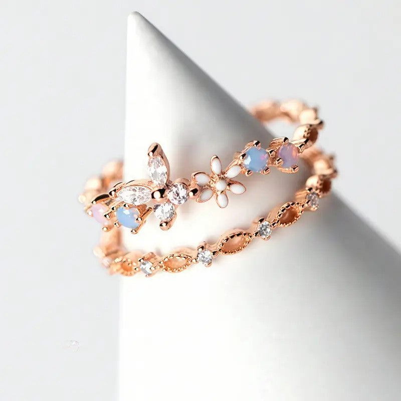 Dainty Floral Butterfly Ring
