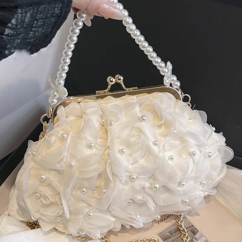 Pearl Floral Rosette Clutch