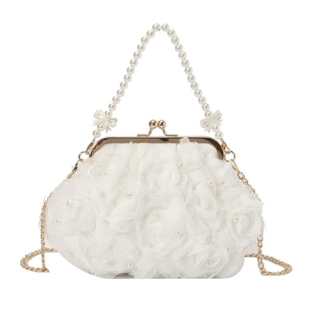 Pearl Floral Rosette Clutch