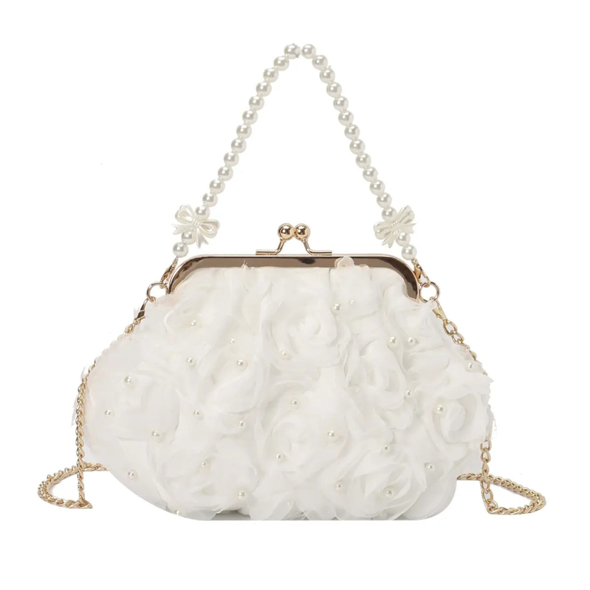 Pearl Floral Rosette Clutch