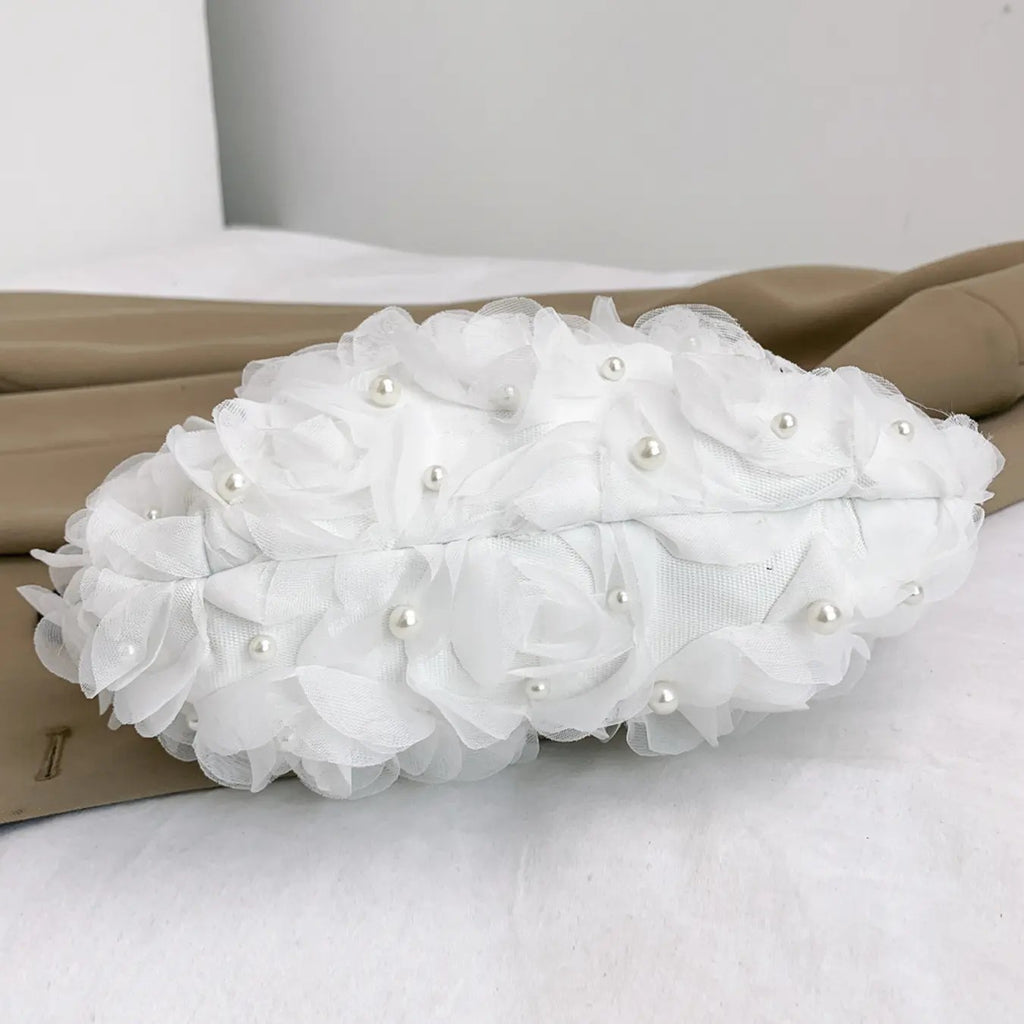 Pearl Floral Rosette Clutch