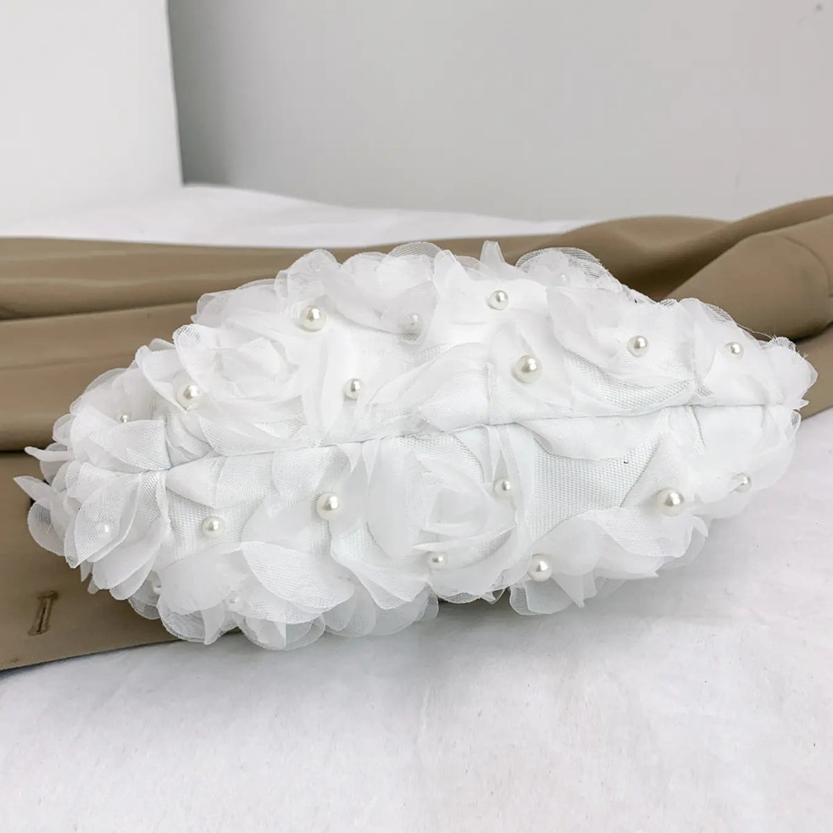 Pearl Floral Rosette Clutch