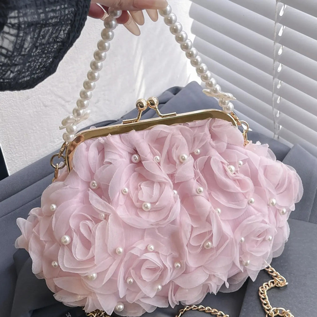 Pearl Floral Rosette Clutch
