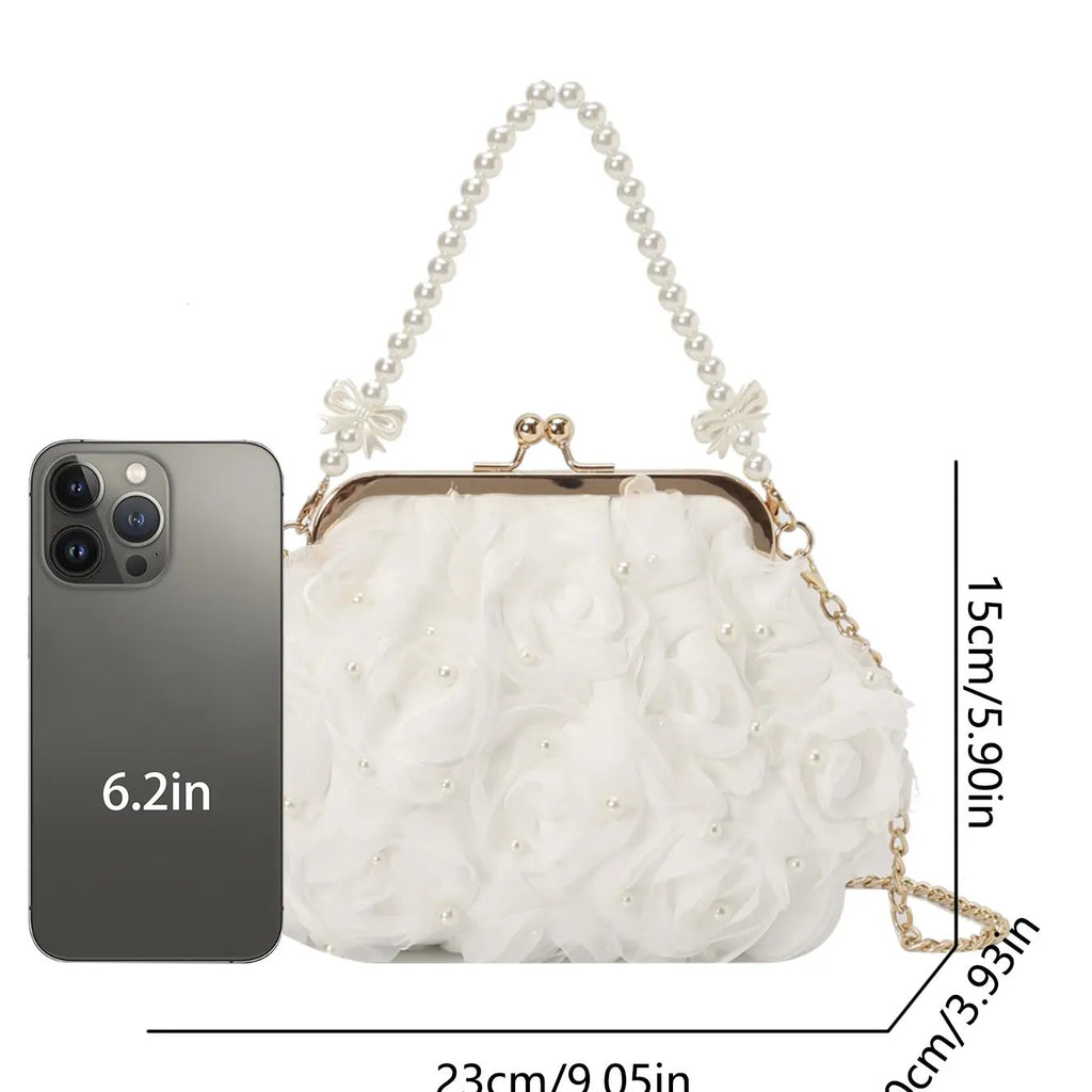 Pearl Floral Rosette Clutch